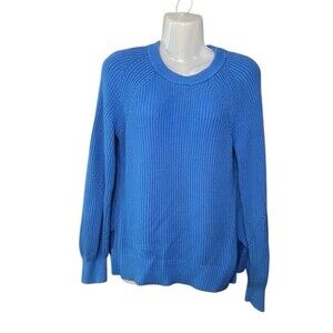 Gant Women’s Size Small Cotton Stretch Cable Knit Hip Slit Crewneck Sweater Blue